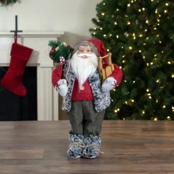 18" Standing Santa Christmas Figure Carrying Presents And A Sled