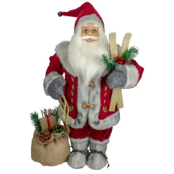 18" Standing Santa Christmas Figure With Skis And Fur Boots