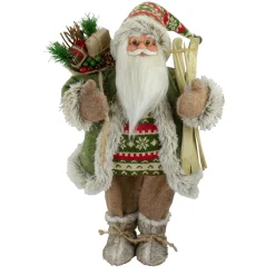 18"Standing Santa Christmas Figure Carrying Skis And Presents