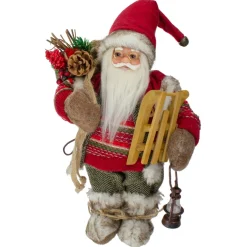 12" Standing Santa With A Sled And Lantern Christmas Figure