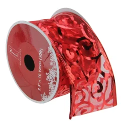 Swirls Of Red Christmas Wired Craft Ribbon 2.5" X 10 Yards