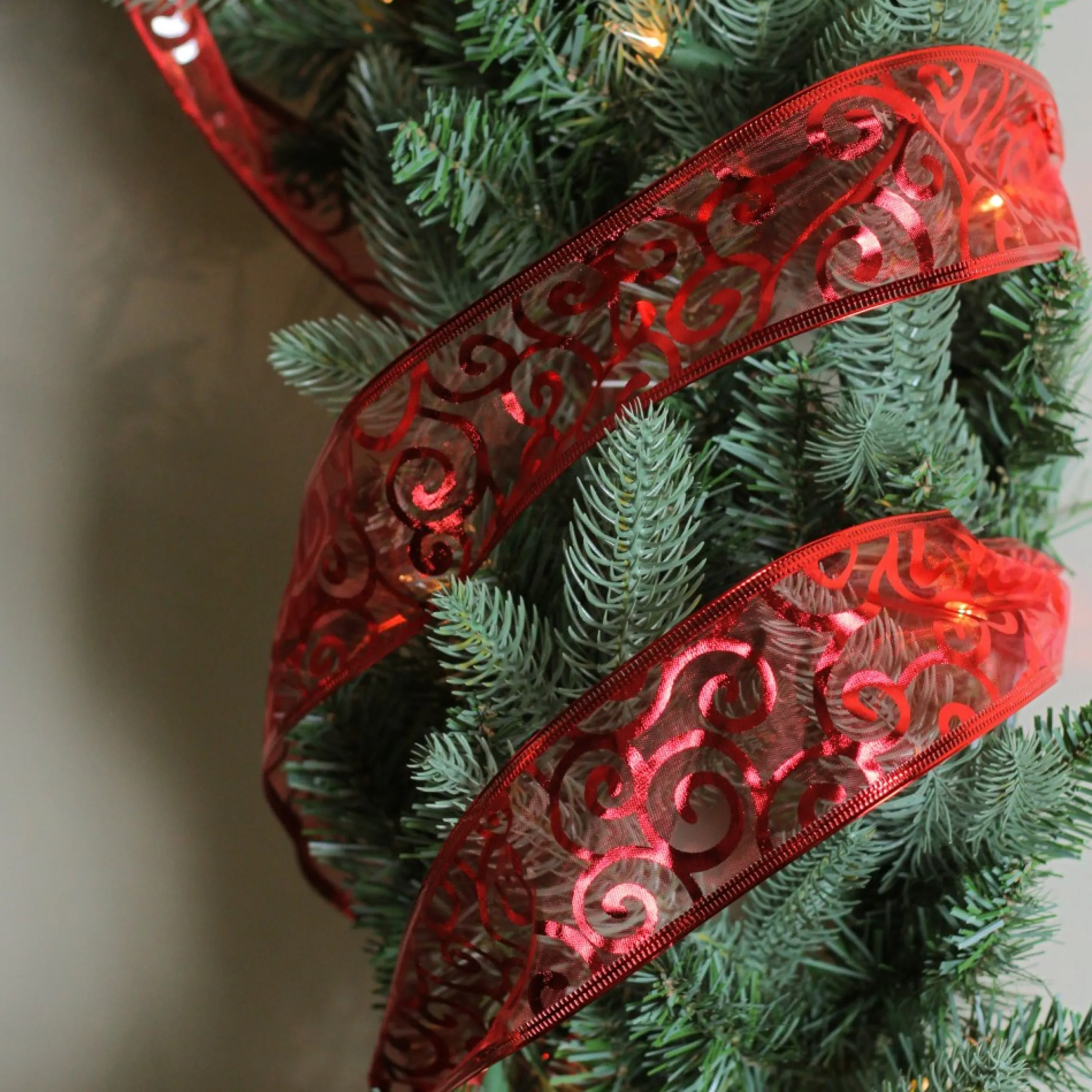 Swirls Of Red Christmas Wired Craft Ribbon 2.5" X 10 Yards