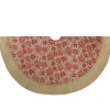 48" Tan And Red Rustic Burlap Poinsettia Christmas Tree Skirt