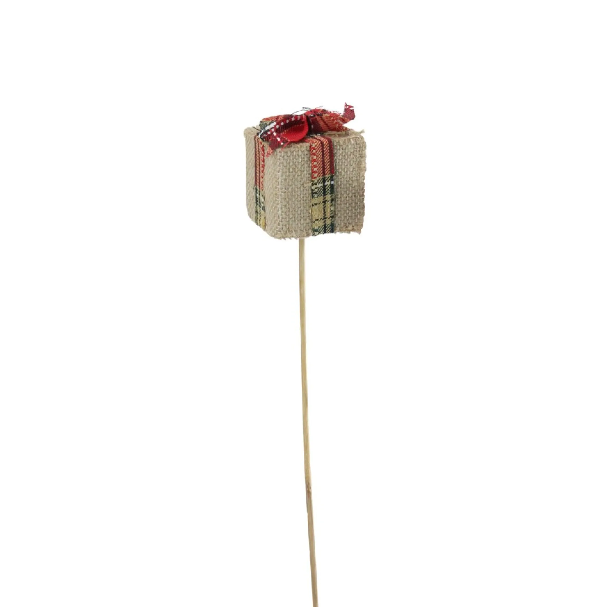 16" Tan Brown And Red Christmas Gift Box Shaped Pick