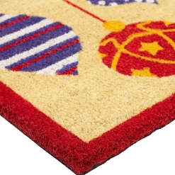 Tan Brown And Red Christmas Ornaments Coir Outdoor Doormat 18