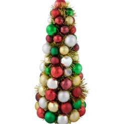 15.75" Traditional Colors 3-Finish Shatterproof Ball Christmas Tree With Tinsel