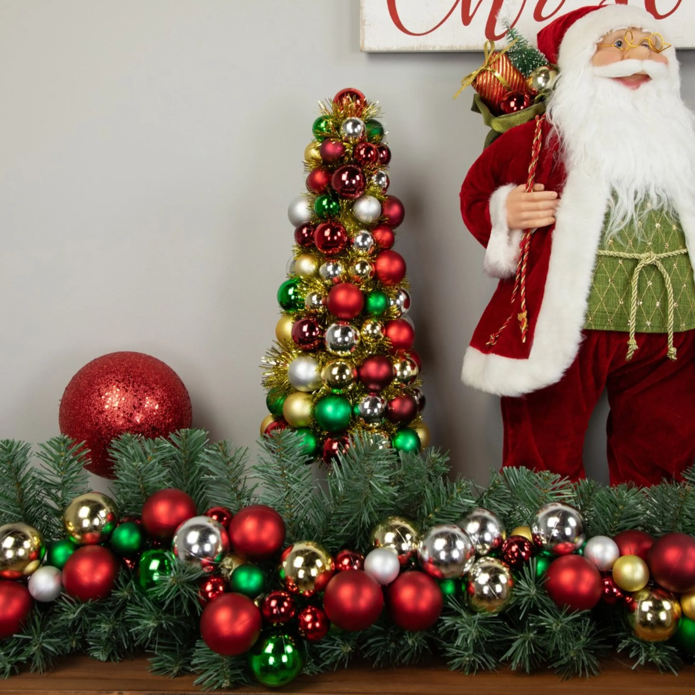 15.75" Traditional Colors 3-Finish Shatterproof Ball Christmas Tree With Tinsel