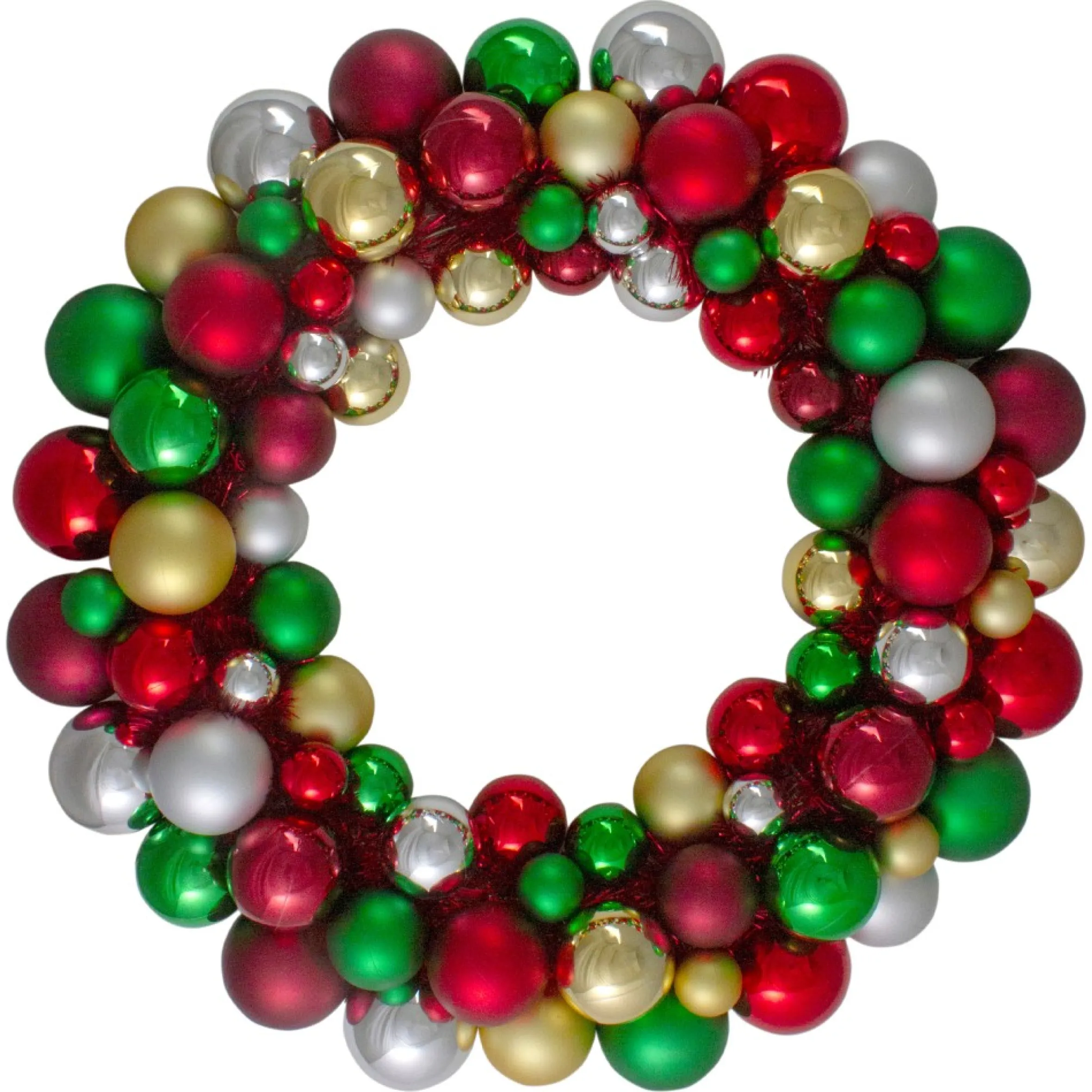 Traditional Colors 2-Finish Shatterproof Ball Christmas Wreath, 24-Inch