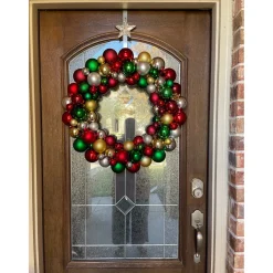Traditional Colors 2-Finish Shatterproof Ball Christmas Wreath, 24-Inch