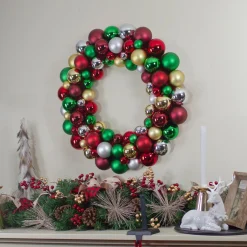 Traditional Colors 2-Finish Shatterproof Ball Christmas Wreath, 36-Inch