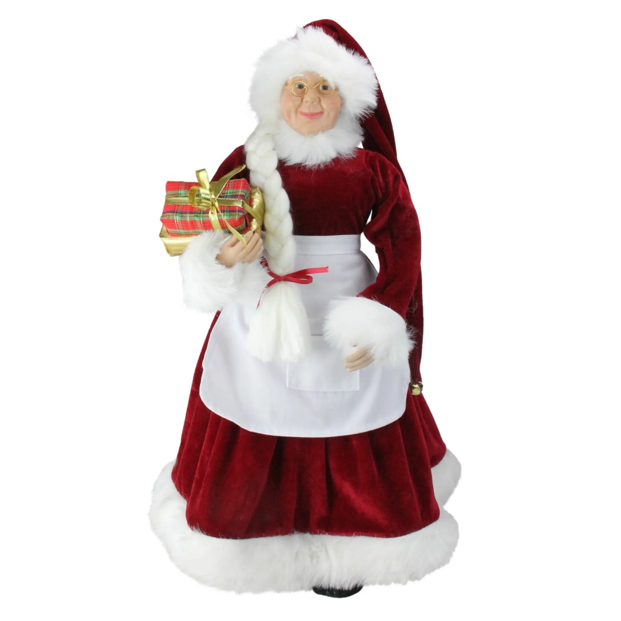 24" Traditional Mrs Claus With Braided Hair And Gifts Christmas Figure