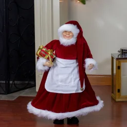 24" Traditional Mrs Claus With Braided Hair And Gifts Christmas Figure