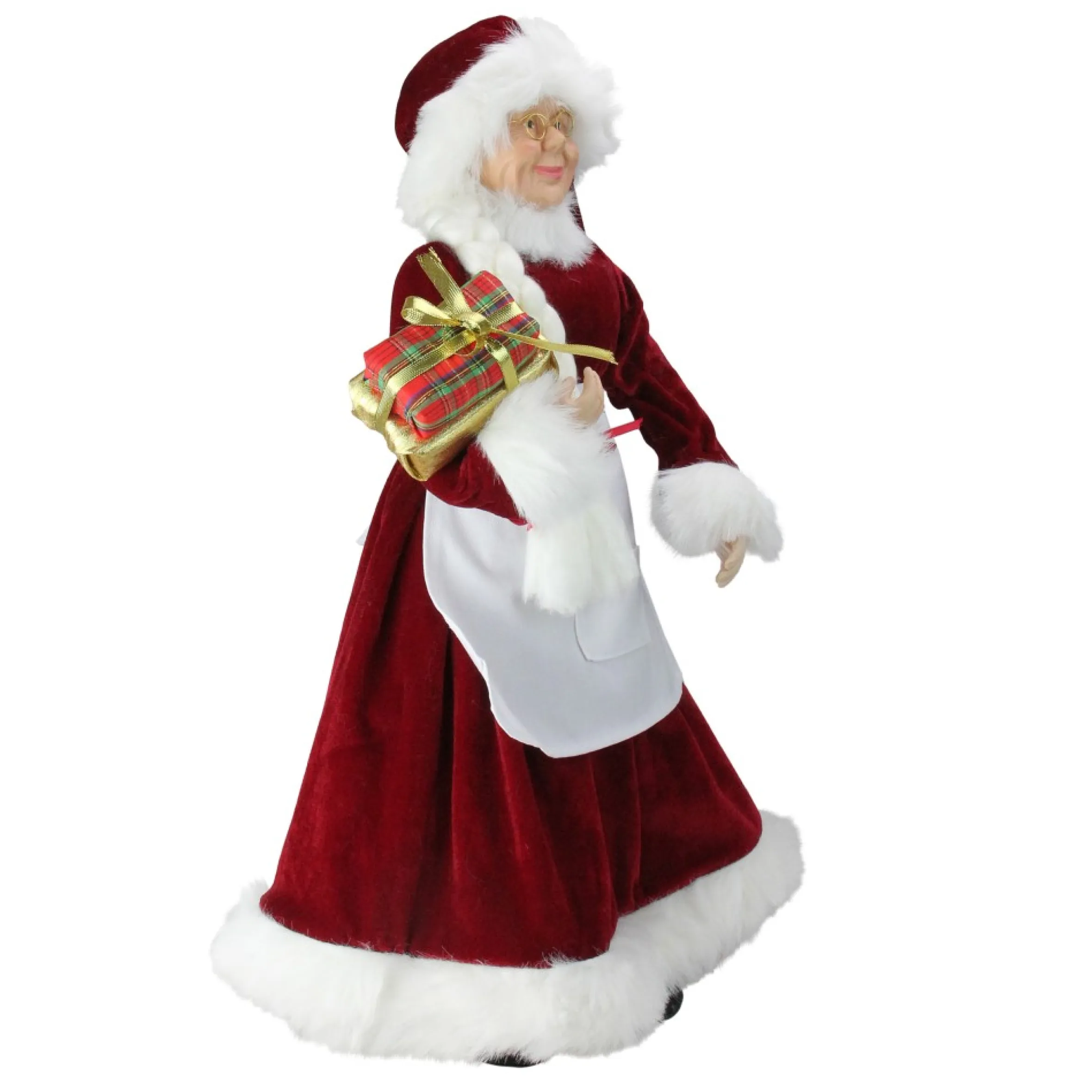 24" Traditional Mrs Claus With Braided Hair And Gifts Christmas Figure