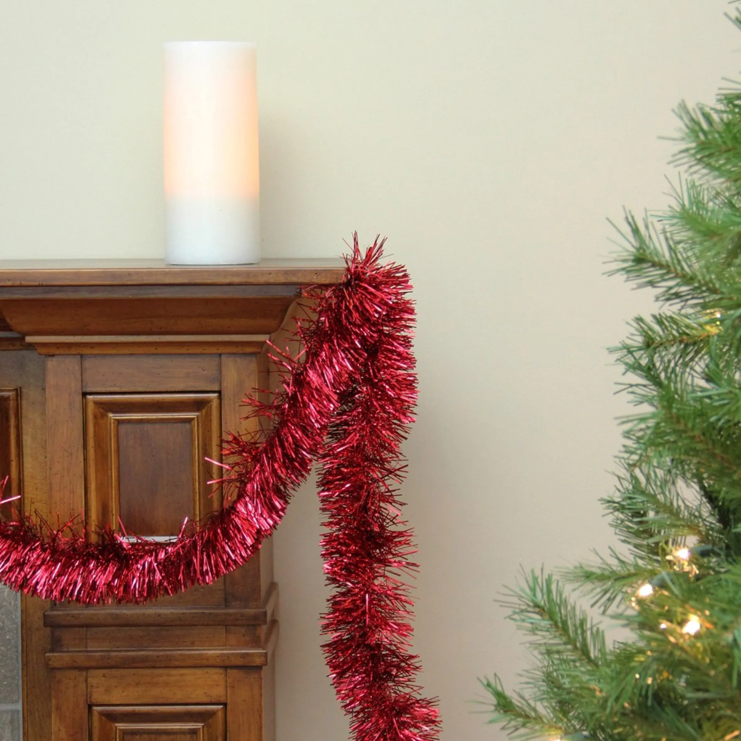 50' Traditional Shiny Red 6 Ply Christmas Foil Tinsel Garland - Unlit