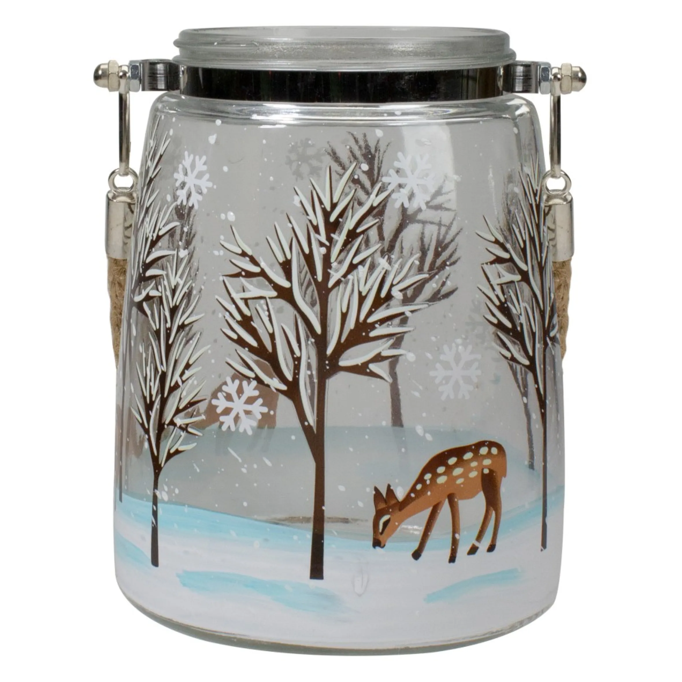 6.25" Trees And Fawns Flameless Glass Candle Lantern
