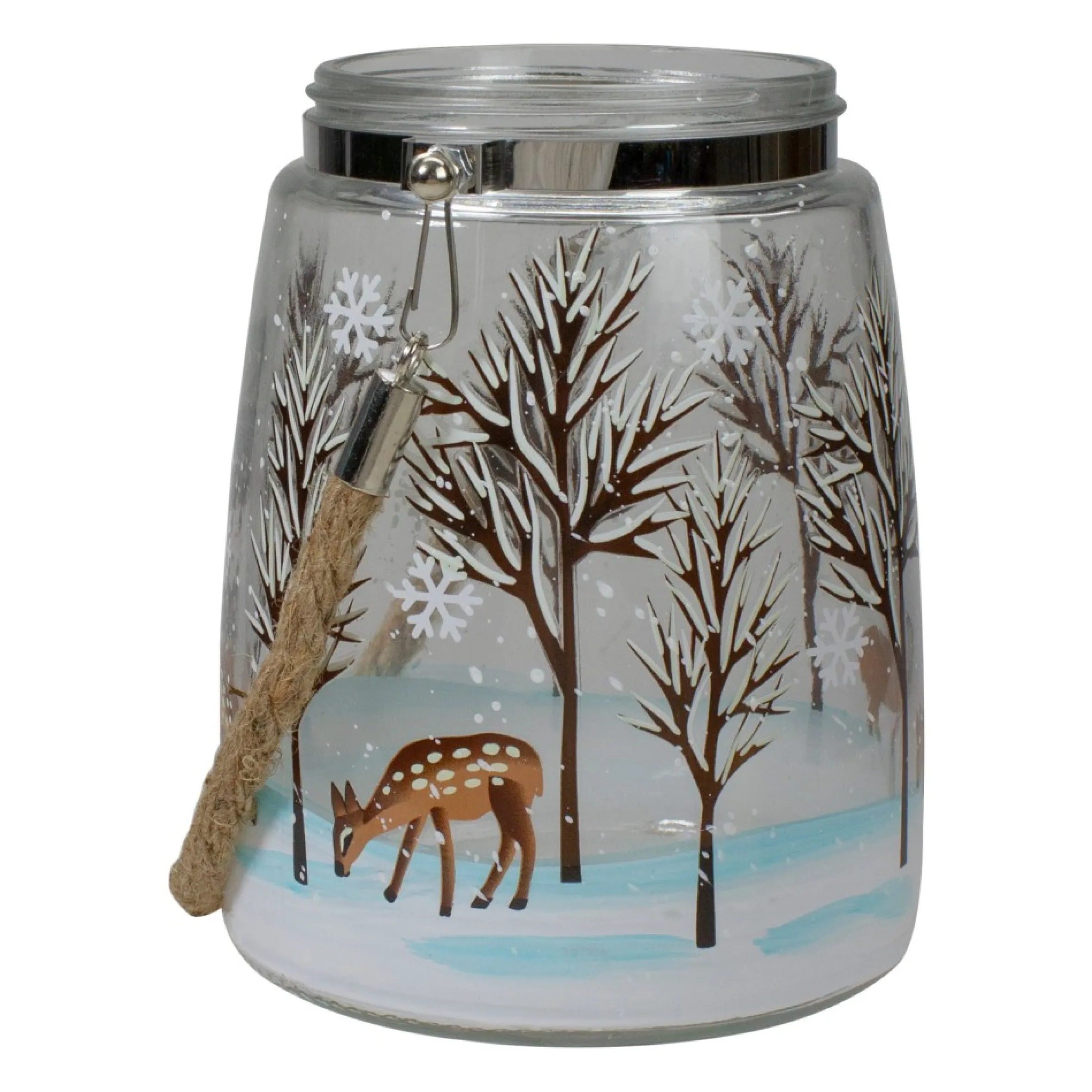 6.25" Trees And Fawns Flameless Glass Candle Lantern