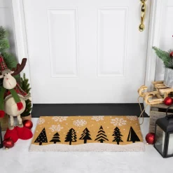 Trees And Snowflakes Natural Coir Christmas Outdoor Doormat 18" X 30"