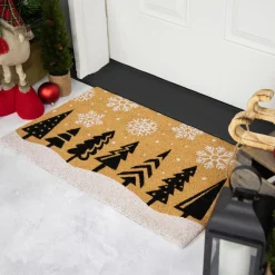Trees And Snowflakes Natural Coir Christmas Outdoor Doormat 18