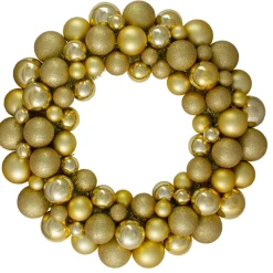 Vegas Gold 3-Finish Shatterproof Ball Christmas Wreath - 24-Inch, Unlit