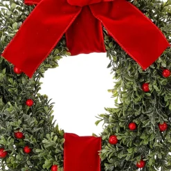 Waterproof Double Berry Boxwood Outdoor Artificial Christmas Wreath, 16-Inch, Unlit