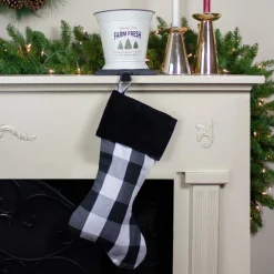 20" White And Black Buffalo Plaid Christmas Stocking With Cuff