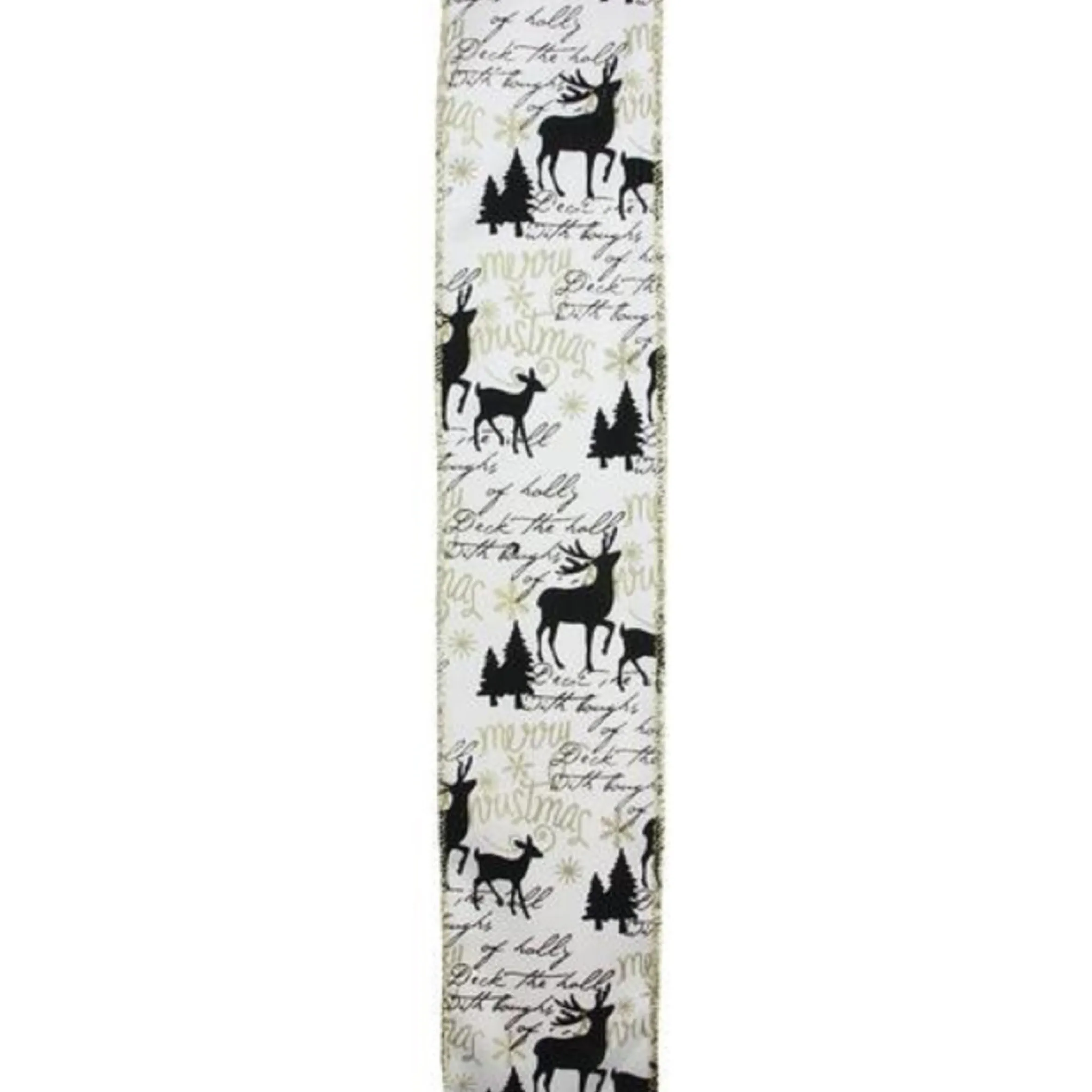 White And Black Playful Reindeer Christmas Wired Craft Ribbon 2.5" X 10 Yards