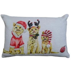 20" White And Brown Cat Sisters Christmas Throw Pillow For Couch