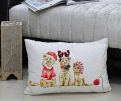 20" White And Brown Cat Sisters Christmas Throw Pillow For Couch