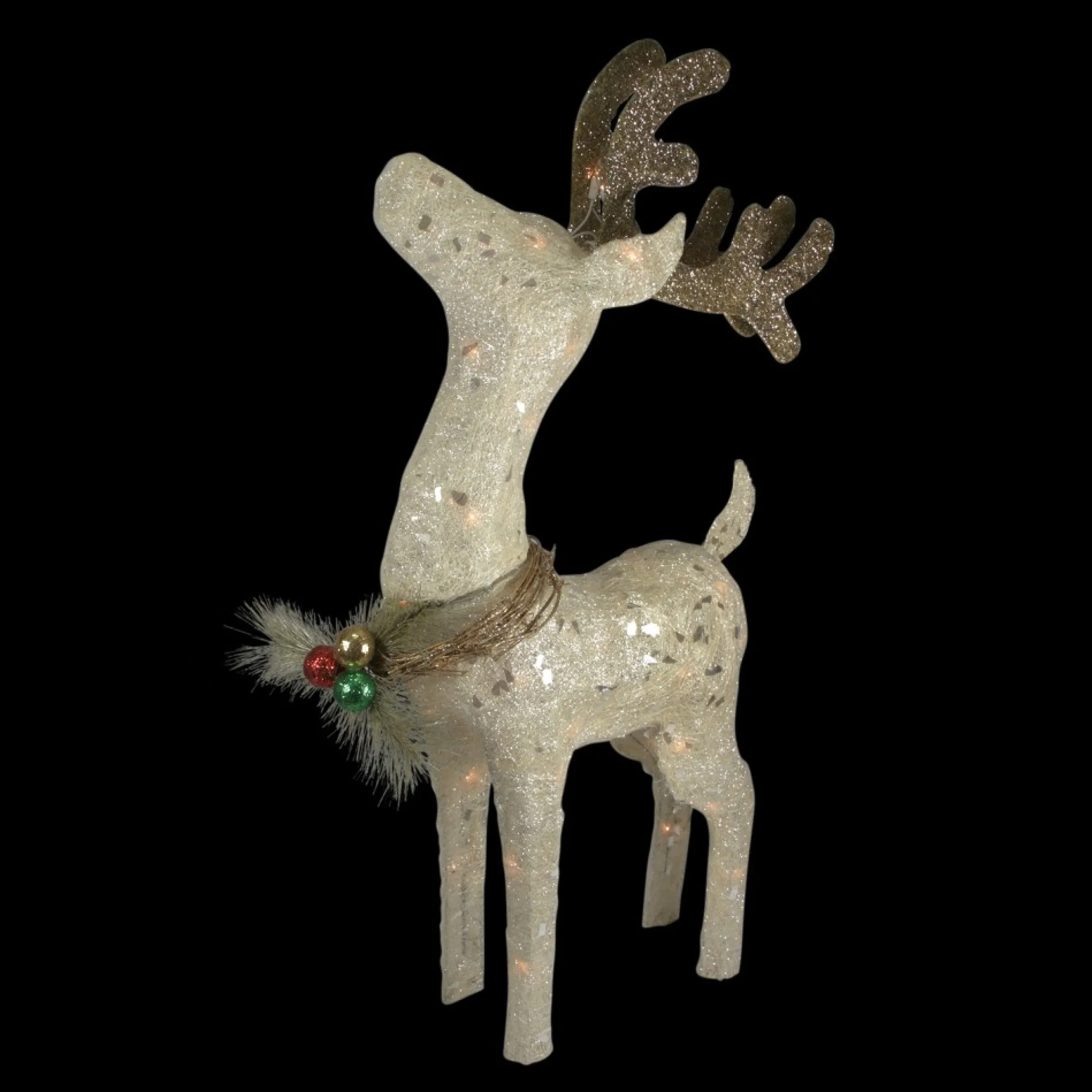 37" White And Brown Lighted Sparkling Standing Reindeer Outdoor Christmas Decor