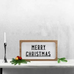 13" White And Brown "Merry Christmas" 3D Wooden Christmas Wall Or Tabletop Decor