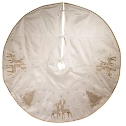 72" White And Gold Embroidered Christmas Tree Skirt