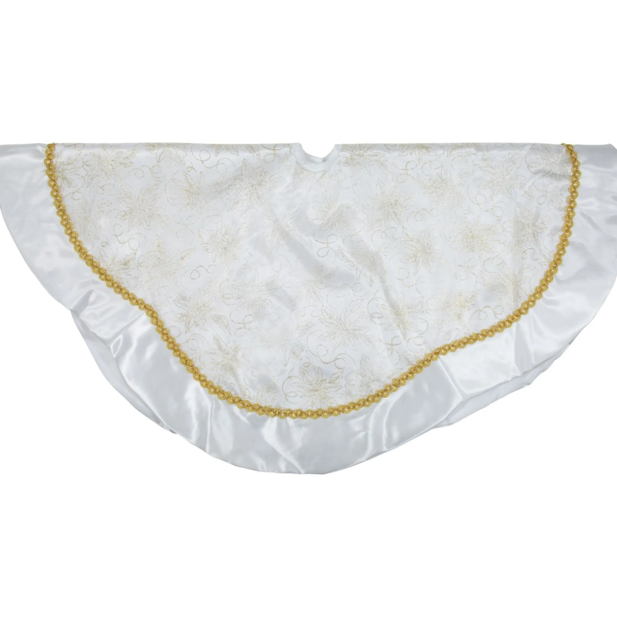 48" White And Gold Glitter Poinsettia Scalloped Christmas Tree Skirt