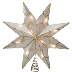 7.6" White And Gold Lighted Star Christmas Tree Topper - Clear Lights