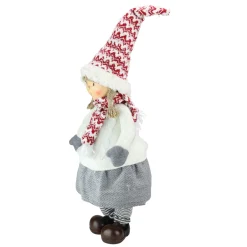24" White And Gray Young Girl Gnome Christmas Tabletop Decor