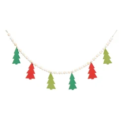 41.75" White And Green Beaded Wooden Christmas Tree Garland