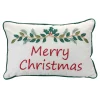 17" White And Green Embroidered "Merry Christmas" Rectangular Throw Pillow