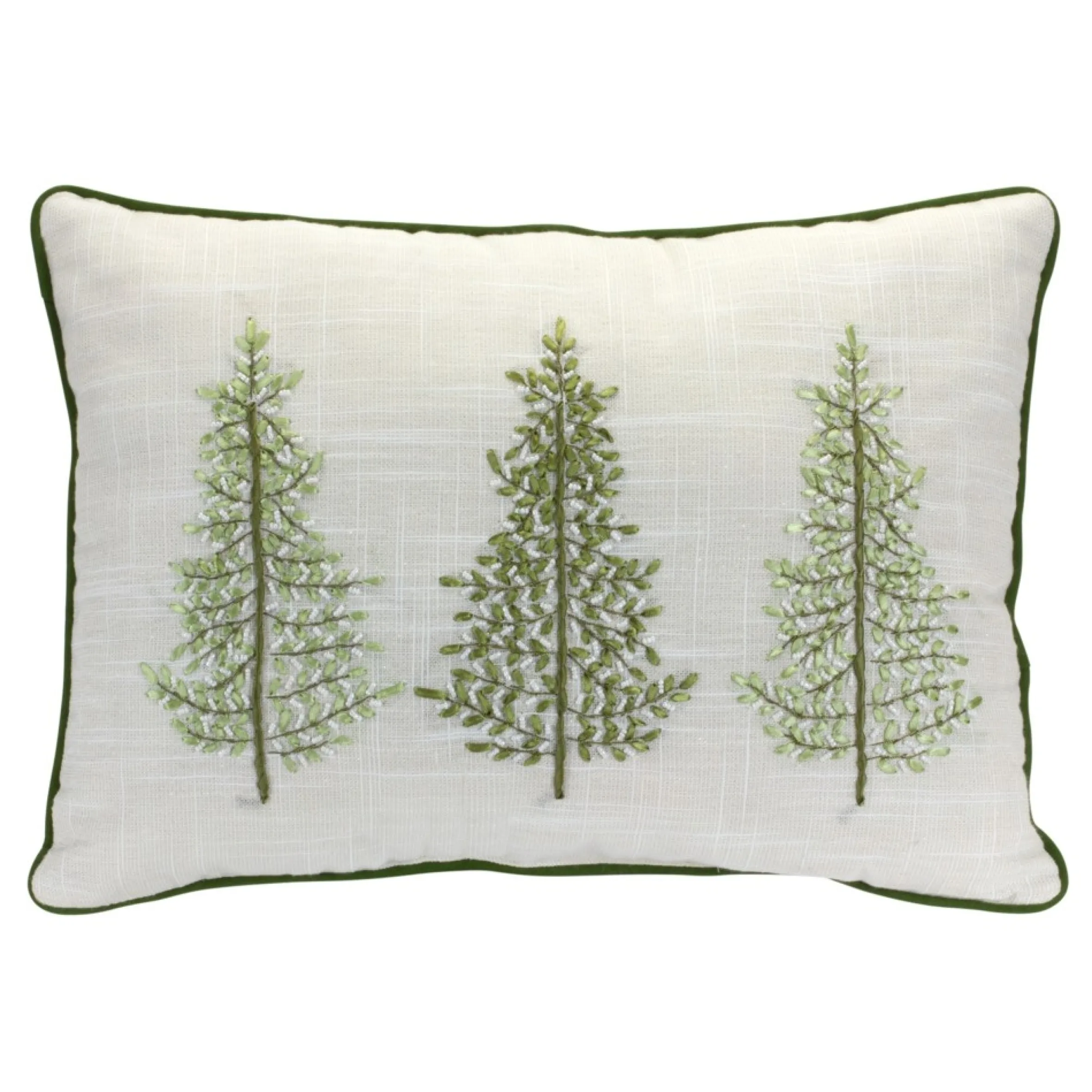 19.5" White And Green Tree Christmas Throw Pillow