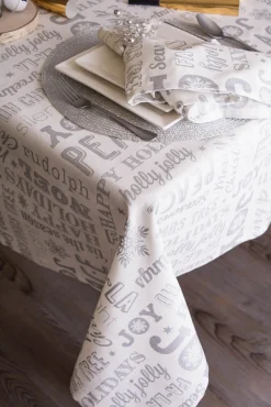 White And Metallic Silver Colored Christmas Collage Rectangular Tablecloth 60