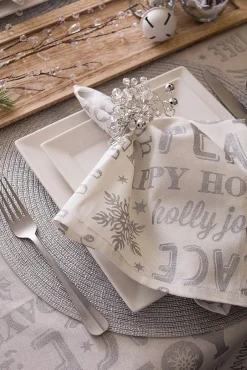 White And Metallic Silver Colored Christmas Collage Rectangular Tablecloth 60