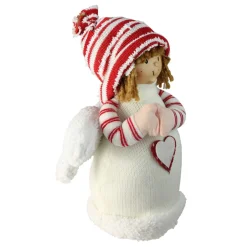 9" White And Red Angel Boy With Heart Christmas Tabletop Decoration