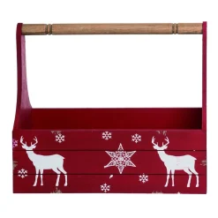 15" White And Red Christmas Panel Nordic Reindeer Container