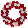 White And Red 3-Finish Shatterproof Ball Christmas Wreath - 24-Inch, Unlit