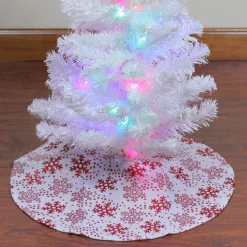 20" White And Red Glitter Snowflake Mini Burlap Christmas Tree Skirt