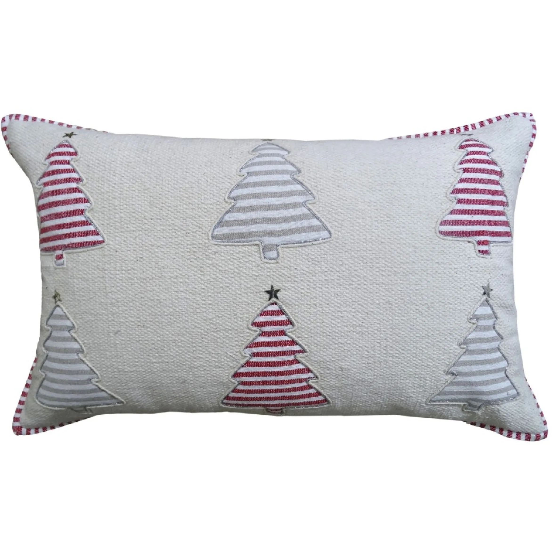 24" White And Red Handloomed Christmas Tree Throw Pillow