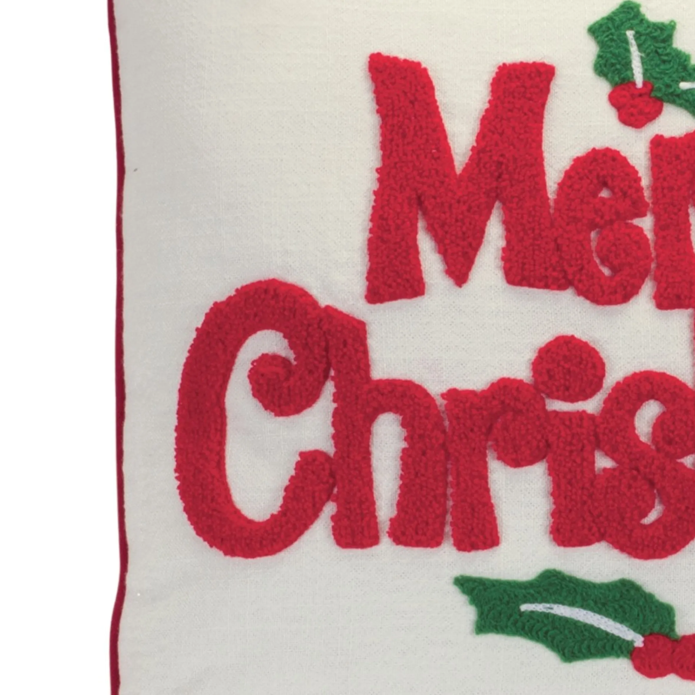 16" White And Red Holly "Merry Christmas" Throw Pillow