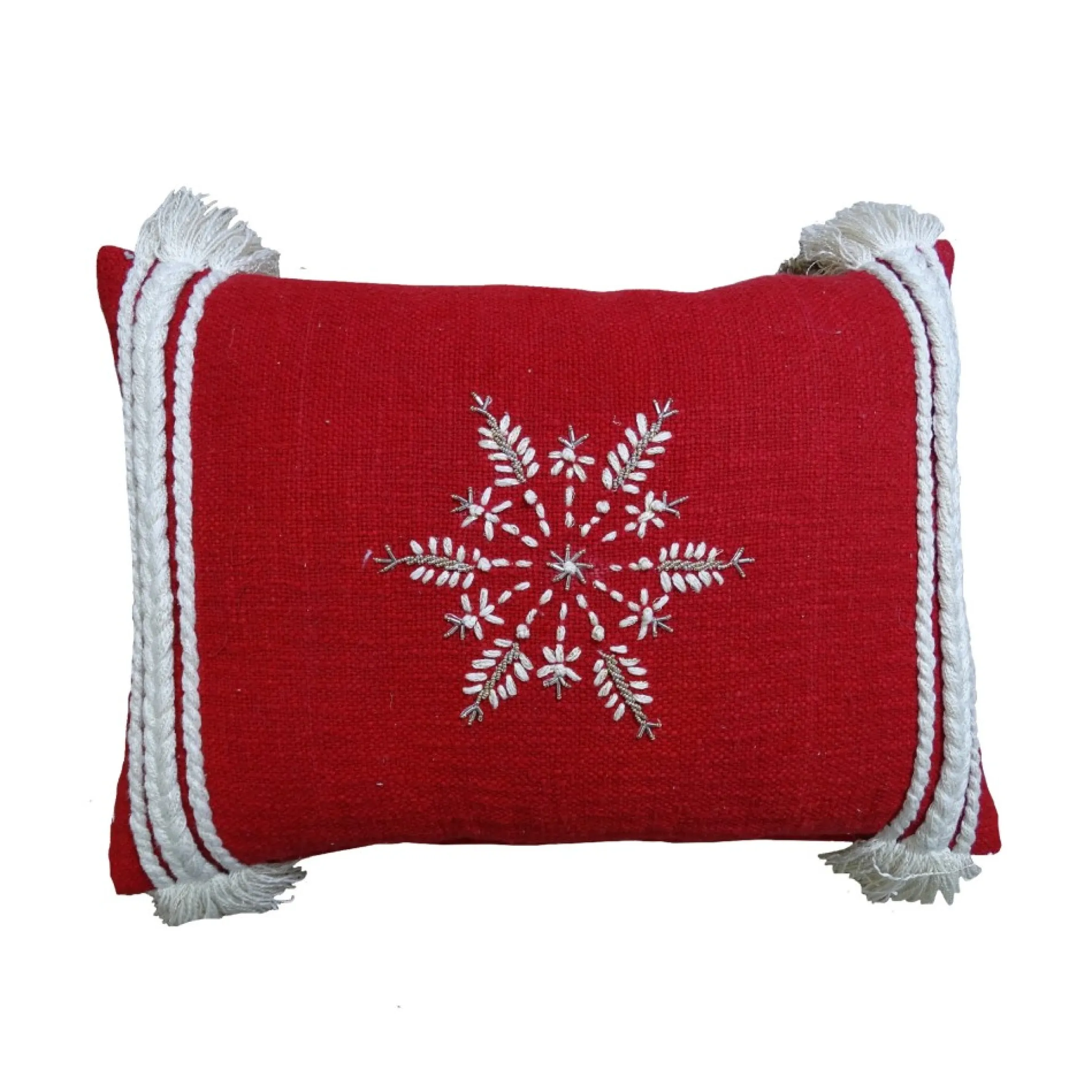20" White And Red Snowflake Christmas Throw Pillow For Sofa