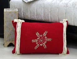 20" White And Red Snowflake Christmas Throw Pillow For Sofa