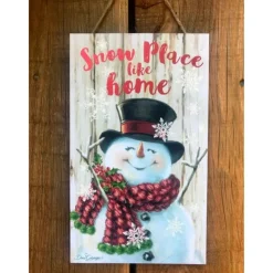 White And Red Snowman Printed Rectangular Christmas Wall Sign With Rope Hanger 10