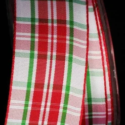White And Red Woven Narrow Plaid Wired Craft Ribbon 1.5" X 22 Yards