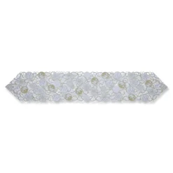 68" White And Silver Embroidered Christmas Ornaments Table Runner
